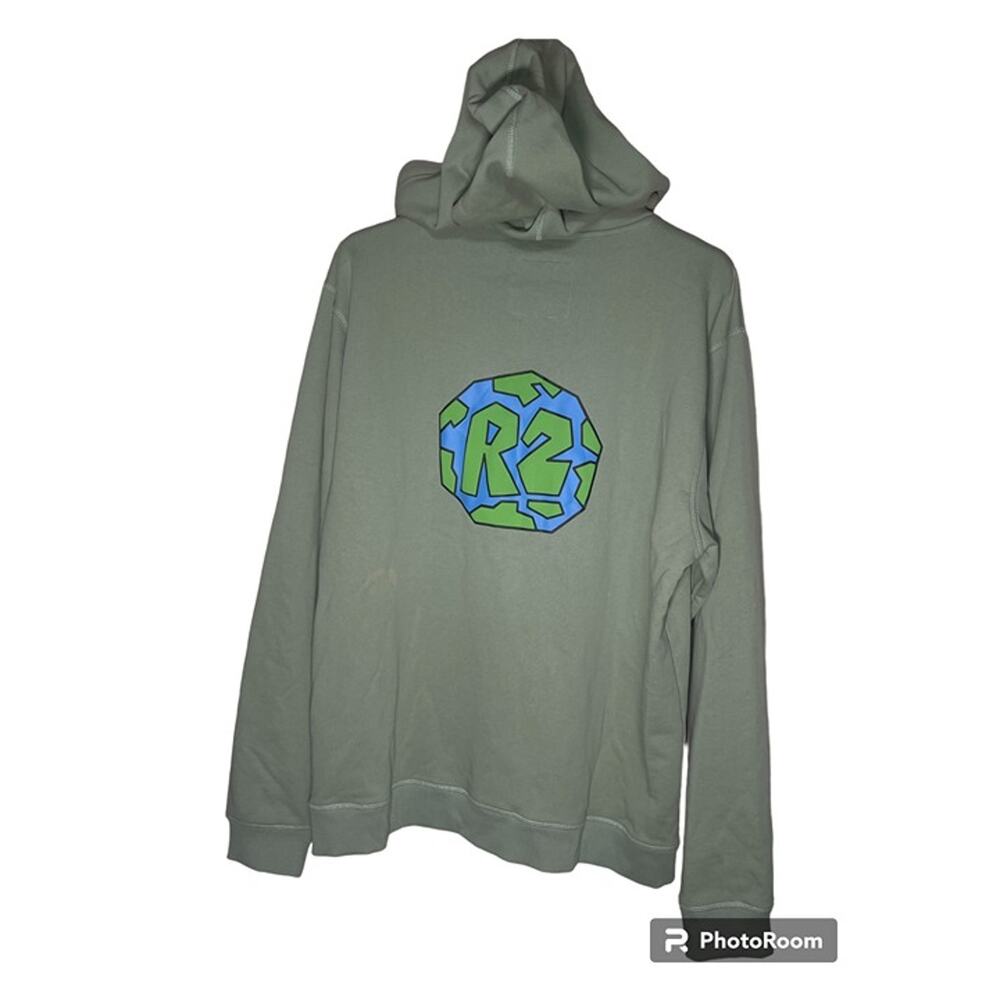 Round Two Earth Green Hoodie Graphic Pullover Streetwear Men's Size L USED